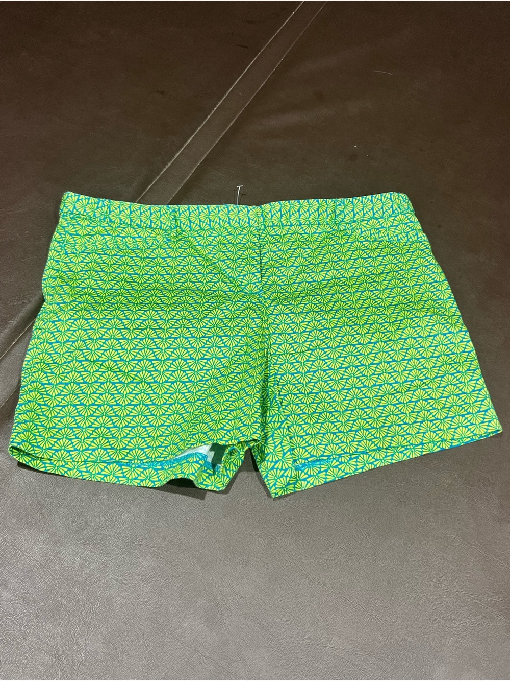 Laundry by Shelli Segal green shorts with blue geometric pattern, size 10